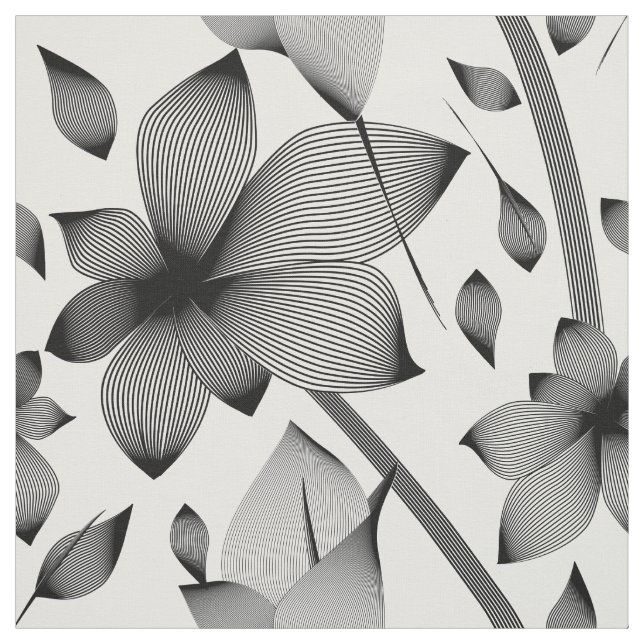 Linear flowers in black and white pattern fabric (Swatch)