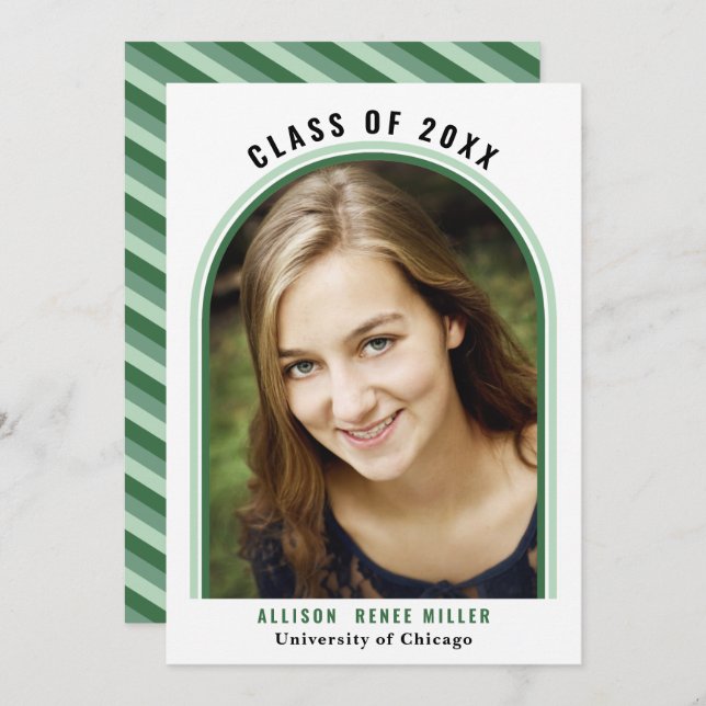 Linear Green Arch Photo Graduation Announcement (Front/Back)