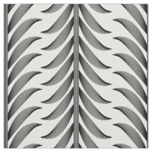Linear Olive branch in black and white pattern Fabric