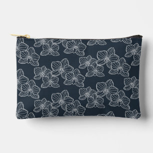 Linear Orchid Floral Dark Navy Accessory Pouch