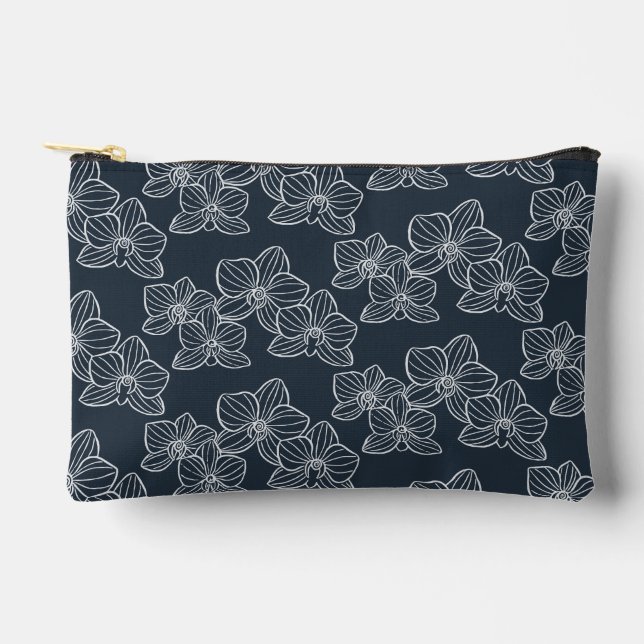 Linear Orchid | Floral Dark Navy Accessory Pouch (Front)