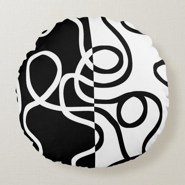 Linear Persuasion I: Abstract Black & White Round Cushion (Front)