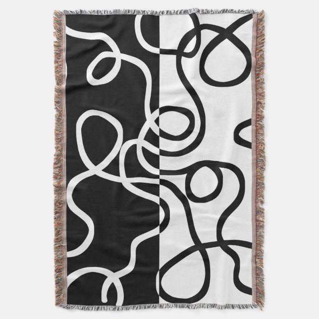 Linear Persuasion I: Abstract Black & White Throw Blanket (Front Vertical)