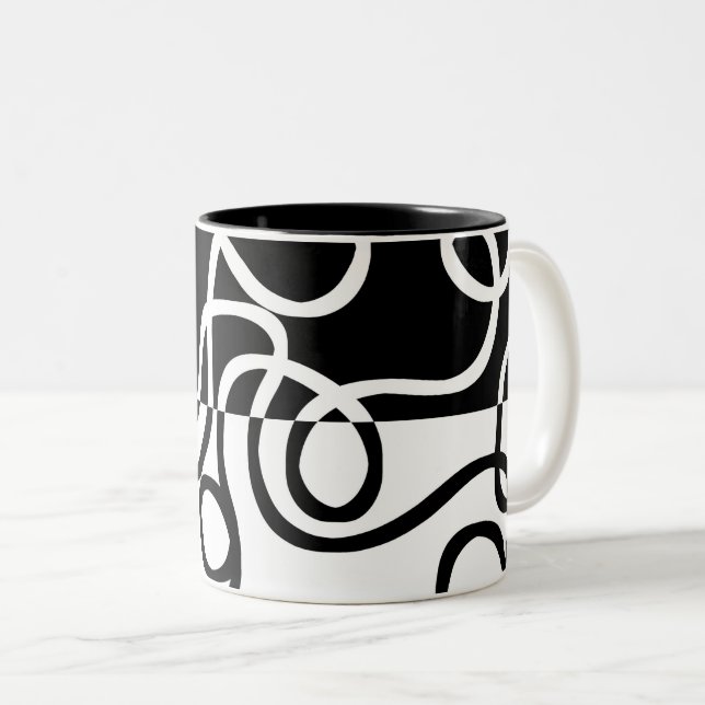 Linear Persuasion I: Abstract Black & White Two-Tone Coffee Mug (Front Right)