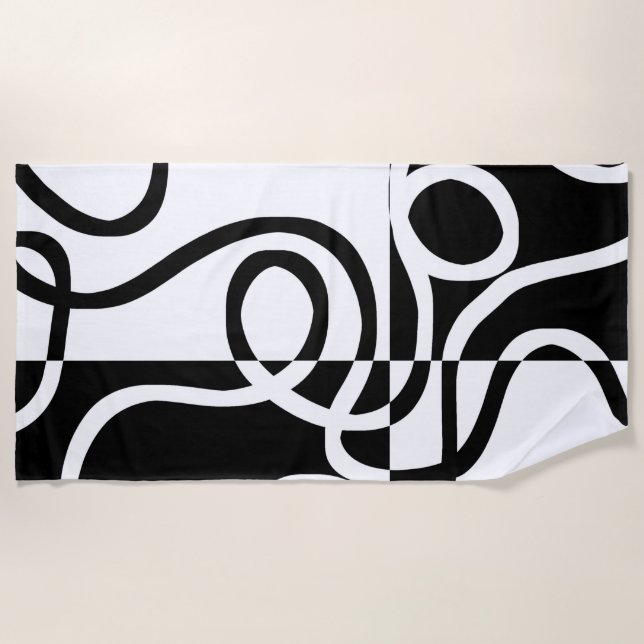 Linear Persuasion II: Abstract Black & White Beach Towel (Front)