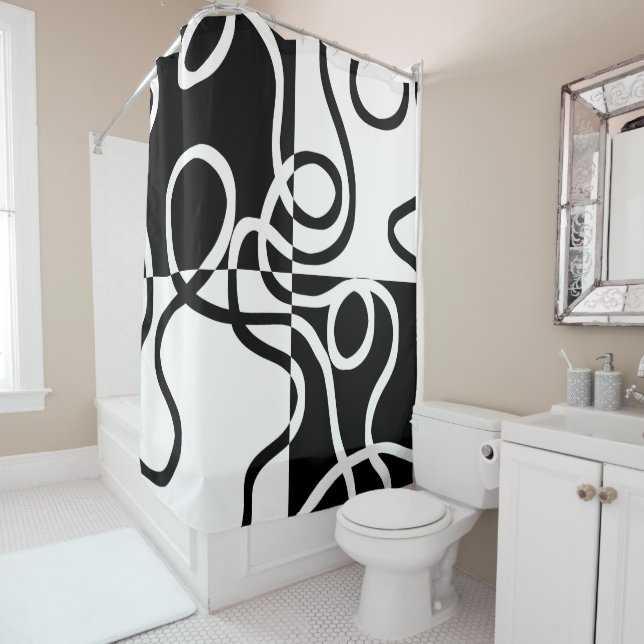 Linear Persuasion II: Abstract Black & White Shower Curtain (In Situ)
