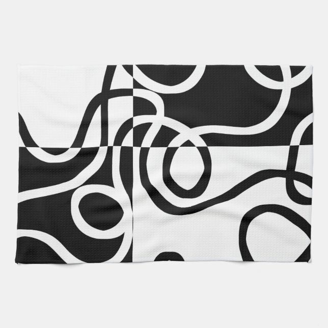 Linear Persuasion II: Abstract Black & White Tea Towel (Horizontal)