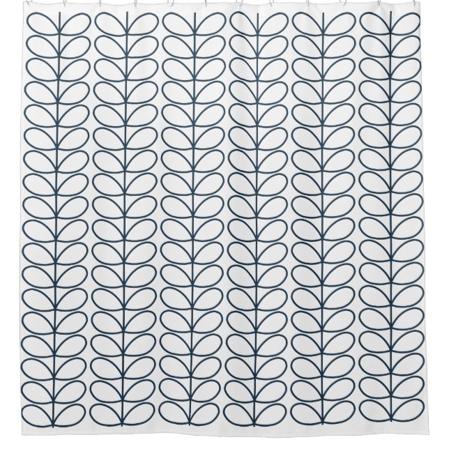 Linear Whale Blue Stem Pattern – Modern Retro Shower Curtain (Front)
