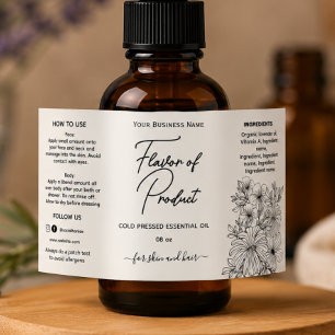 Lineart Floral Essential Oil Bottle Label