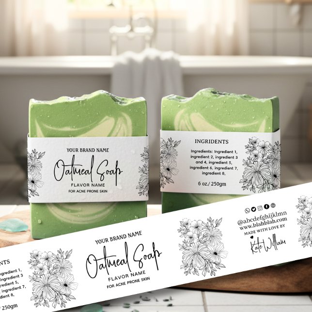 Lineart Floral Homemade Soap Label Rectangle Invitation Belly Band (Creator Uploaded)