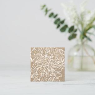 Lineart flowers poppies white on kraft paper square business card
