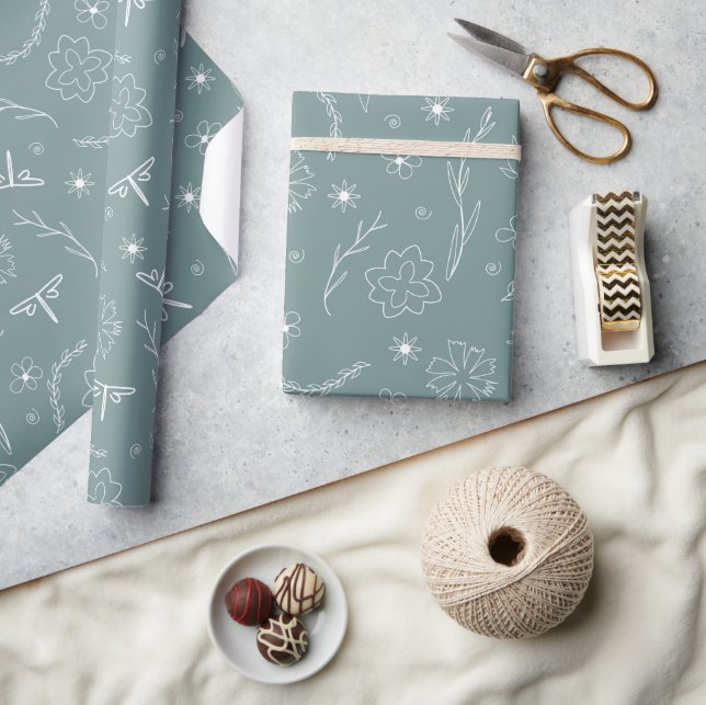 lineart spring flowers pattern wrapping paper (Crafts)