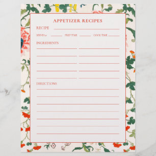 Lined Appetizer Recipe Page Blooming Floral