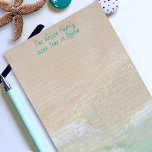 Lined Beach Scene Sand Ocean Personalised Writing  Stationery<br><div class="desc">Lined writing paper with an ocean beach sand background.  Personalise the top of this paper with any text.  The sample is made as a family Christmas letter with name and year in printed blue-green text.  Light grey lines are provided to keep handwriting neat.  Reverse is solid pale green.</div>