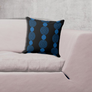 Lined  Black & Blue Circle Pattern Cushion