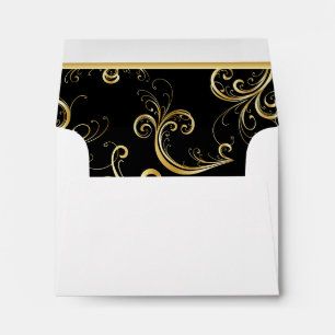 Lined Bright Golden Florid Print Envelopes