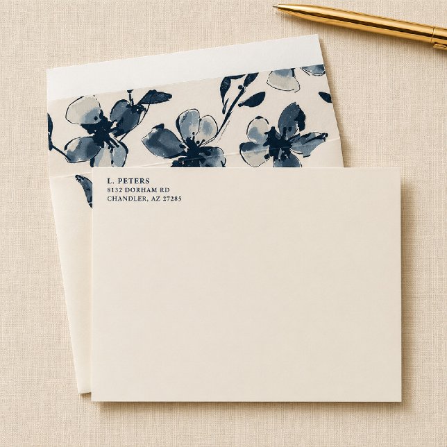 Lined Envelope Elegant Blue Watercolor Flowers (Creator Uploaded)