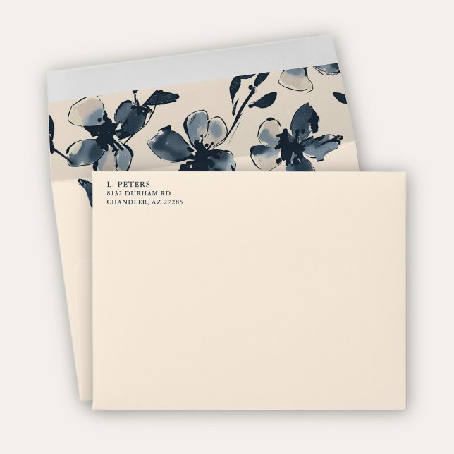 Lined Envelope Elegant Blue Watercolor Flowers (Creator Uploaded)