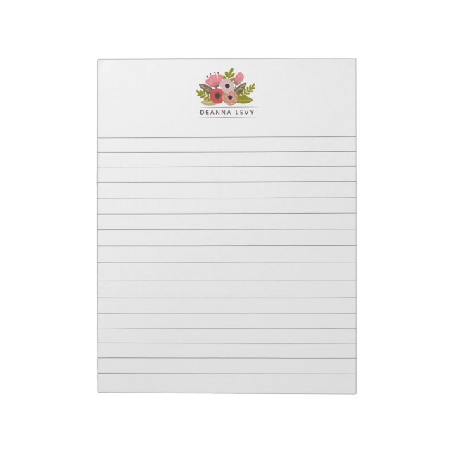 Lined Floral Bouquet Personalised Business Notepad (Rotated)