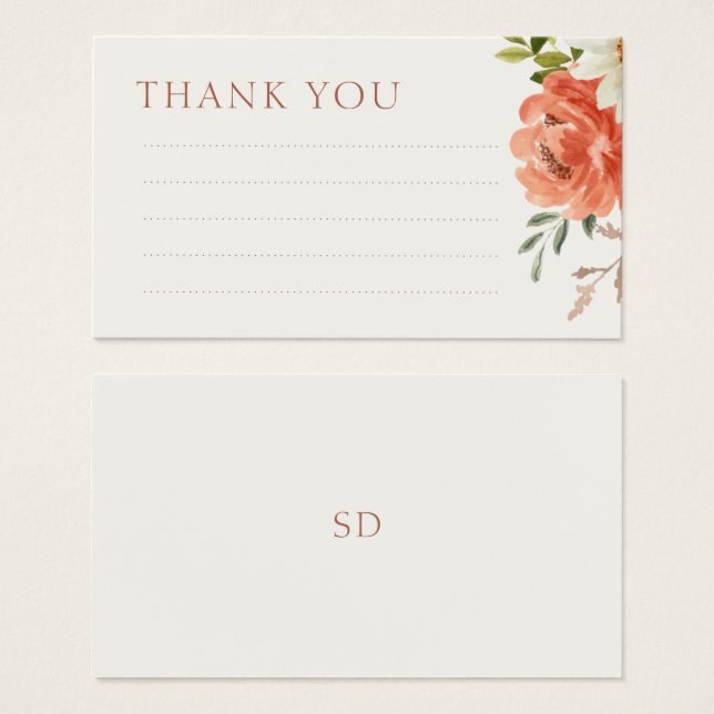 Lined Floral Wedding Thank You Note Enclosure Card (Front & Back)