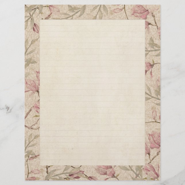 Lined Floral Writing Scrapbook Paper (Front)