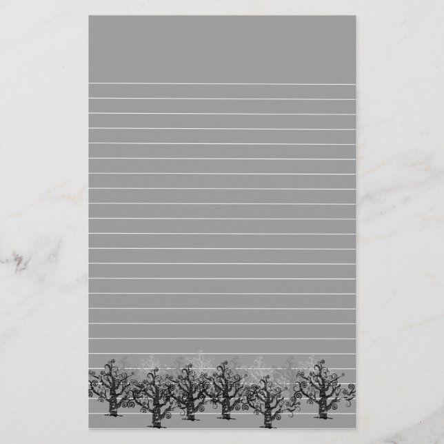 Lined Grey With Border of Dead Trees Stationery (Front)