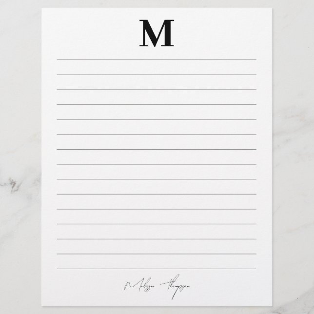 Lined Initial & Name Personal Signature Script Custom Letterhead (Front)