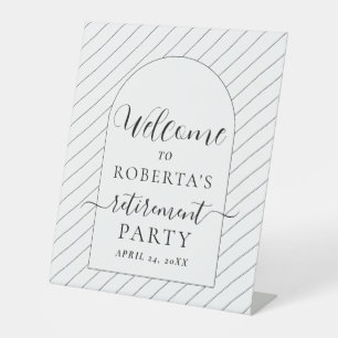 Lined Minimal Text Script Retirement Party Welcome Pedestal Sign