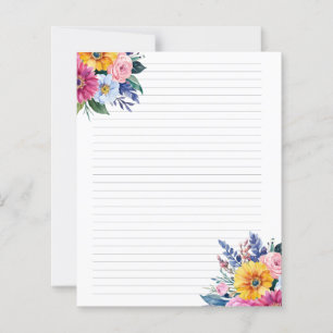 Lined Mixed Flower Bouquet Stationery Paper Sheet