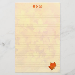 Lined Monogrammed Autumn Leaves Personal Writing Stationery