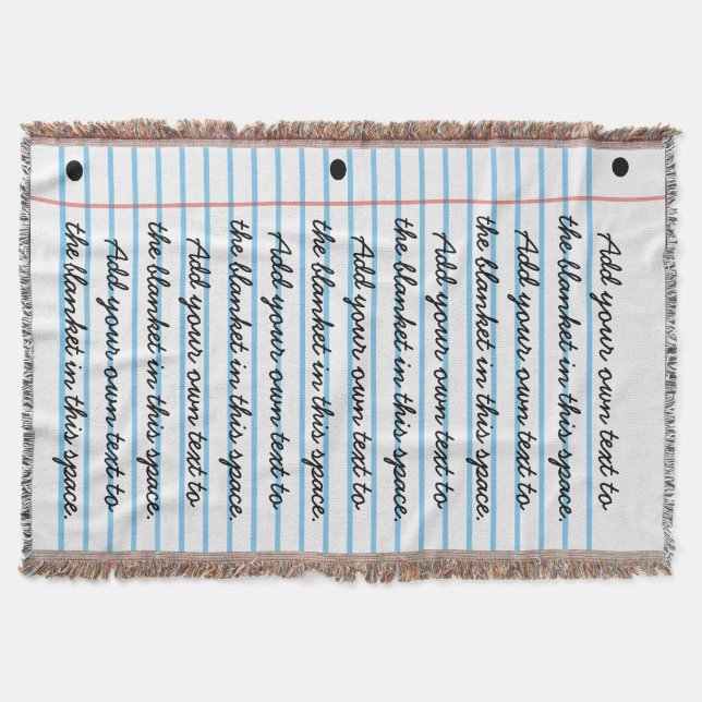 Lined Notebook Paper Look Add Your Own Writing Throw Blanket (Front)