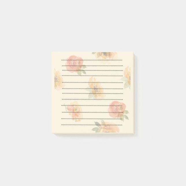 Lined Orange Red Floral Post It Notes (Front)