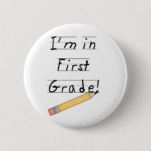 Lined Paper and Pencil First Grade 6 Cm Round Badge (Front)