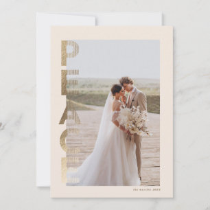 Lined Peace Holiday photo card in faux gold