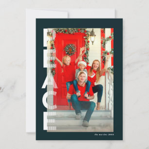 Lined Peace Holiday photo card in White