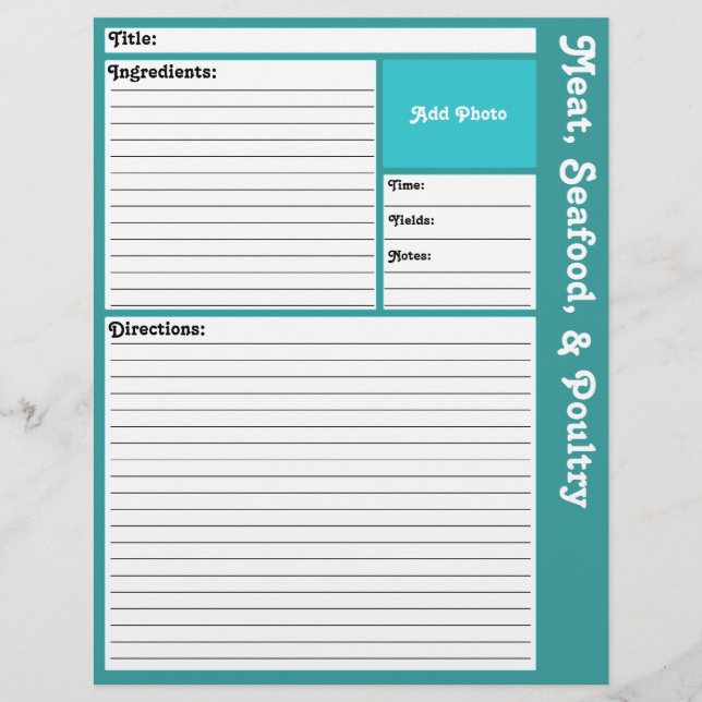 Lined Recipe Pages (Aqua) (Front)