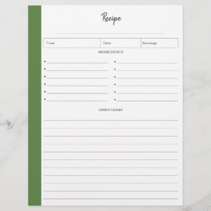 Lined Recipe Pages in letter format Tropical