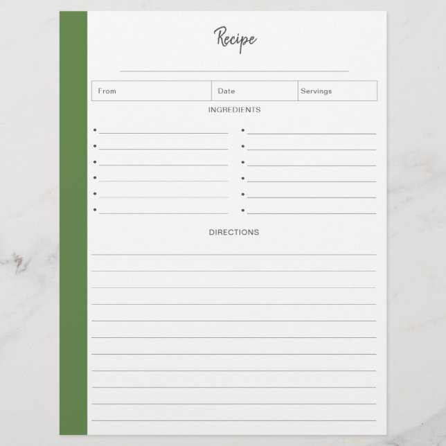 Lined Recipe Pages in letter format | Tropical (Front)