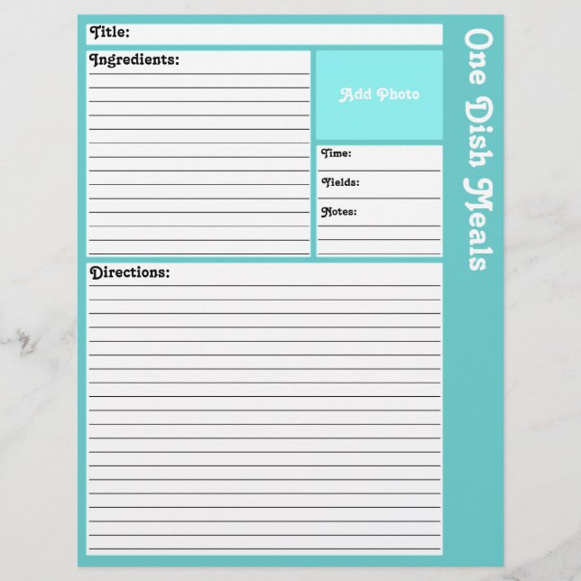 Lined Recipe Pages (Light Aqua) (Front)