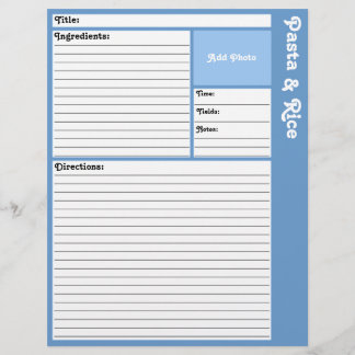 Lined Recipe Pages (Light Blue)
