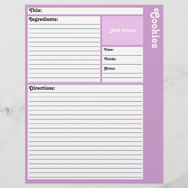 Lined Recipe Pages (Light Purple) (Front)