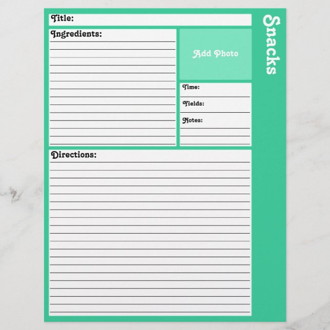 Lined Recipe Pages (Light Teal) (Front)