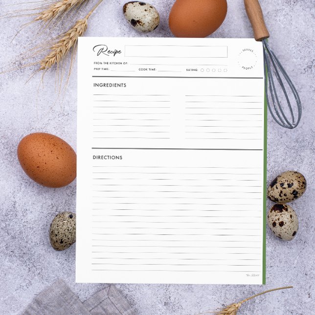 Lined Recipe Pages Modern in Green letter format (Creator Uploaded)