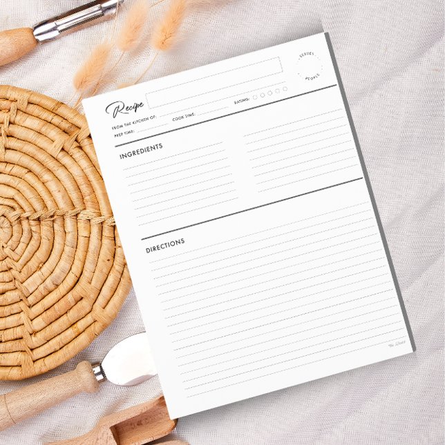 Lined Recipe Pages Modern in Grey letter format (Creator Uploaded)