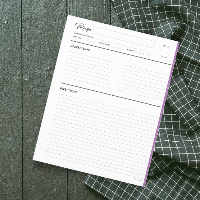 Lined Recipe Pages Modern in Purple letter format (Creator Uploaded)