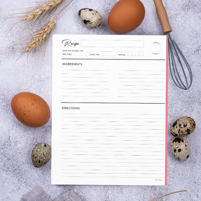 Lined Recipe with notes Modern Pink Letter format (Creator Uploaded)