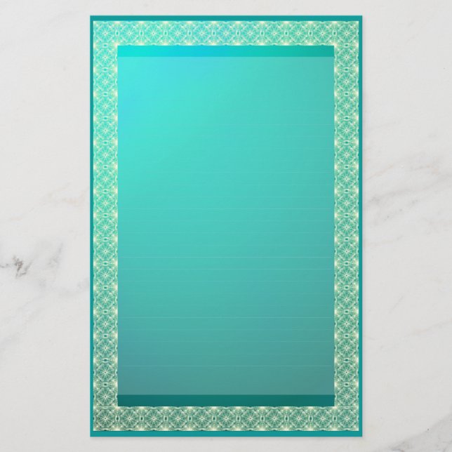 Lined Ribbon Lace on Teal Metallic Stationery (Front)