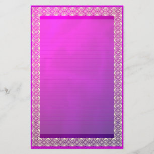Lined Ribbon Lace on Violet Metallic Stationery
