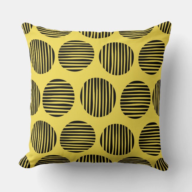 Lined Spots 190917 - Black on Yellow Cushion (Front)