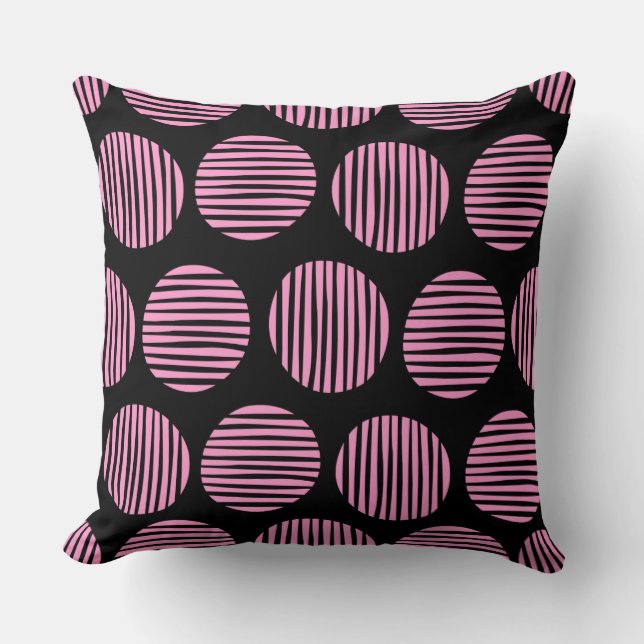 Lined Spots 190917 - Pink and Black Cushion (Front)